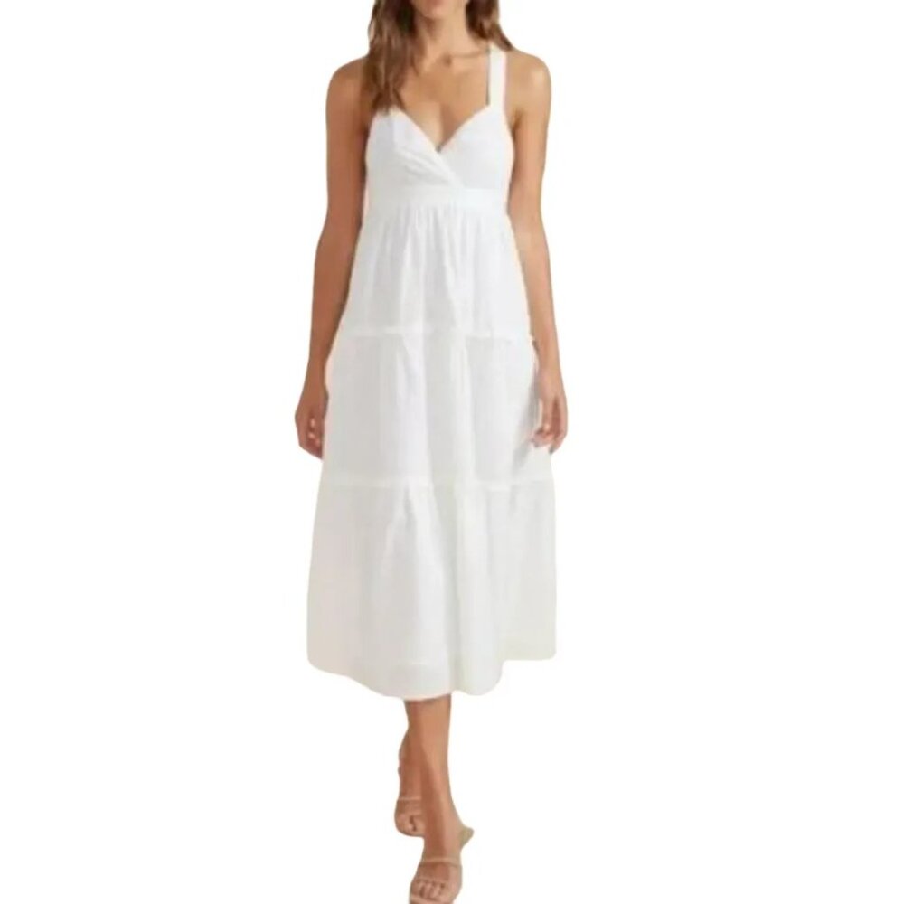 MINKPINK White Tiered Maxi Dress | Large | Lined | Boho Summer NWOT